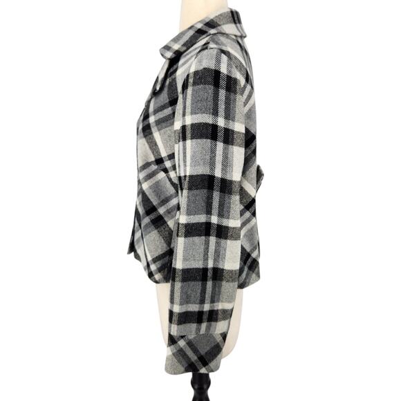 SALE Nine West Cropped Black & White Plaid Wool Blend Jacket Womans Size 4 - Picture 3 of 5